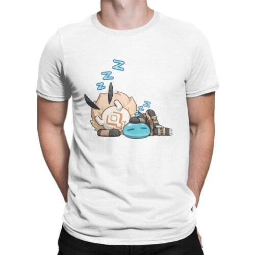 Hilichurl & Hydro Slime Napping Genshin Impact Anime Game T-Shirts Men Amazing Tee Shirt Crew Neck T Shirt Birthday Present