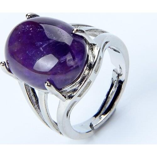New Women Fashion Ring Natural Stone Pink Quartz Purple Crystal Lapis Opening Rings Opal Oval Bead Adjustable Size Party Jewelry