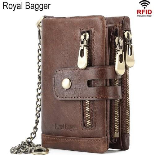 RFID anti-theft brush wallet leather multifunctional buckle zipper retro crazy horse cowhide mens bag casual coin purse