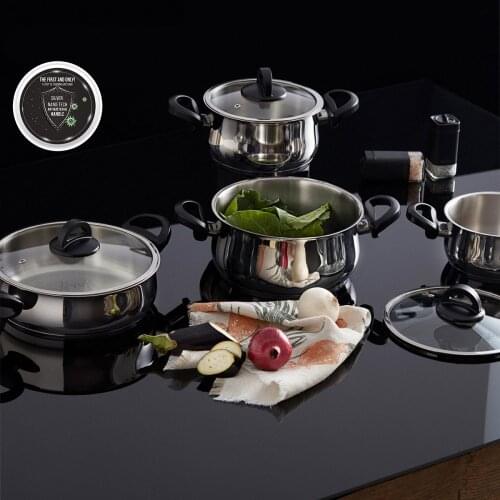 Roca Stainless Steel Cookware Set of Soup Pot 8 Piece Glass Cover Multifunctional Non-Stick Frying Pan Kitchen Cooking New Pots and Pans Set Kitchen Cookwares