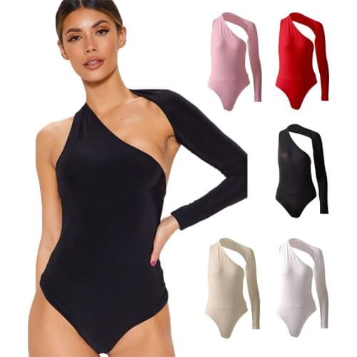 Summer Women Solid One Shoulder Silk Bottoming Sexy Off Shoulder Tight-fitting One-piece Womens Jumpsuit
