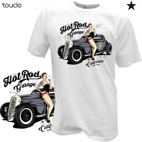 Hot Sale Men T Shirt Fashion T-Shirt Pin Up Girl Hot Rod Rockabilly Tattoo Musik Garage Oldschool V8 USA V6 Summer O-Neck Tops