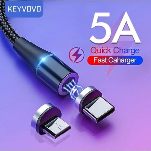 5A Super Fast Charging Magnetic Cable Micro Usb Type C Phone Usb C LED Light Phone 1M 2M Charge For Xiaomi Redmi Samsung Huawei