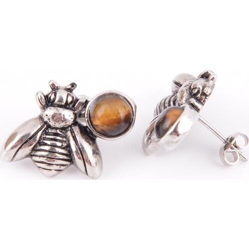 Lovely Bee Women Finger Ring Natural Stone Cabochon Bead Popular Rings Cute Animal Charm Party Jewelry Multiple colors R234
