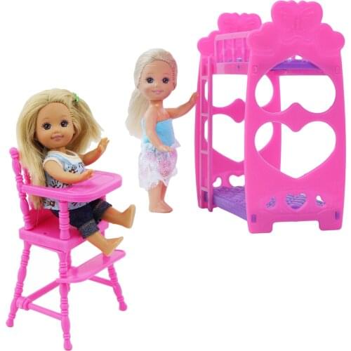 2 Set/Pack 1:12 Dollhouse Furniture Mini Stool Small Seat Double Bunk Bed Kids Play Toy Accessories for Kelly Doll 4'' Doll Gift