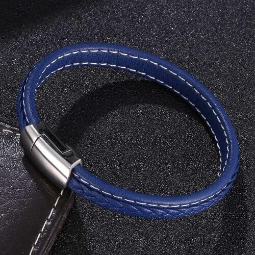 Fashion Black/Blue Leather Bracelet for Women Jewelry Pulseras Mujer