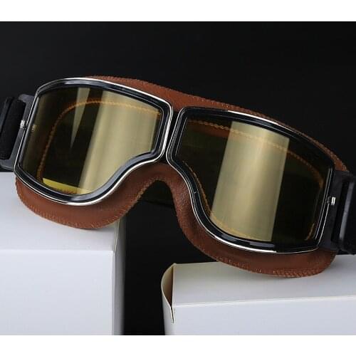 Motorcycle Leather Goggles Best Selling Vintage Goggles Glasses Cruiser Folding Goggles 3-Color Leather 4-Color Lens