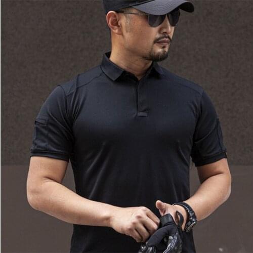 Men Summer Outdoor Tactical Quick Dry T-Shirts Breathable Stretch Anti-sweat Lapel Shirts Climbing Training Fishing Sports Shirt