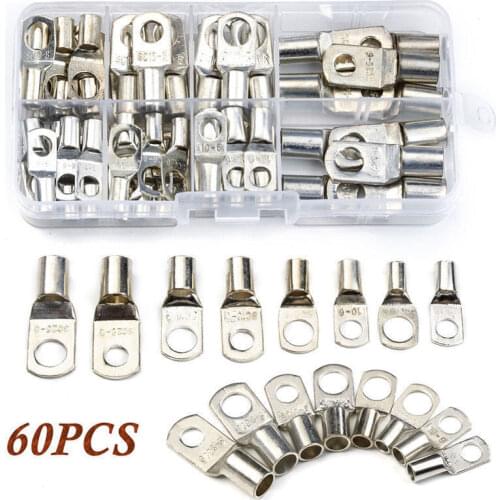 60PCS Assortment Car Auto Copper Ring Terminal Wire Crimp Connector Bare Cable Battery Terminals Soldered Connectors Kit