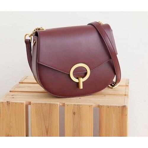 New Spring Hard Split Leather Semi-round Ladies Saddle Bag Women Retro Single Shoulder Bag Small Girl Crossbody Bag Elegant