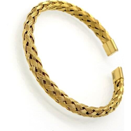 New Arrival Fashion Cuff Bangles Jewelry Womens Stainless Steel Weave Simple Style Gold Colour Bracelets For Women Jewelry