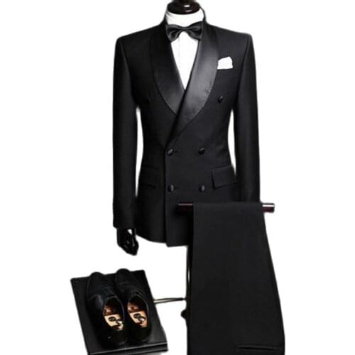New Mens Suits Groom Tuxedos Shawl Lapel Slim Fit Bridegroom Formal Wear Mens Suit For Weddings costume homme 2PCS(Jacket+Pants)