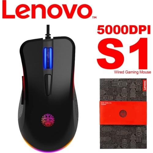Original Lenovo S1 Gaming Mouse with 400/1200/2000/5000DPI 16.8 Million Colors RGB Lighting Game Mouse for Windows 7 8 10