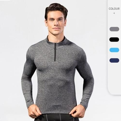 Autumn Winter Mens Sports Cycling Tops Tight Hlaf Zipper Elastic Fitness Sportswear Running Workout Training Gym Clothing