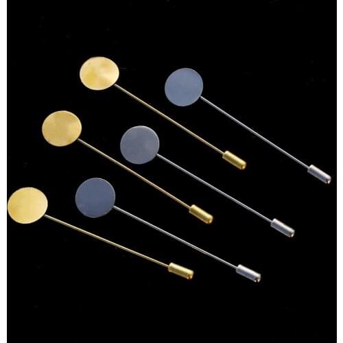 20pcs Pearl Gold Rhodium Long Brooch Pin Base Diy Blank Tray Bezel Setting Cabochon Cameo Jewelry Marking Brooches Accessories