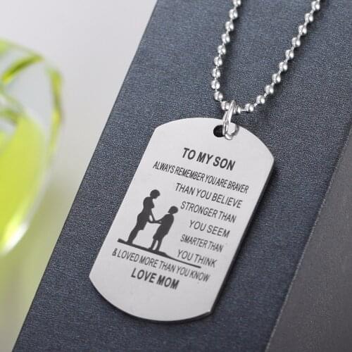 Mom Love To Son Dog Tag Military Pendant Necklace Mother Family Mum Mommy Boys Kids Gift Stainless Steel Necklaces Charm Jewelry