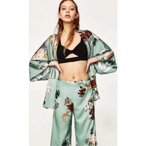 Japanese Style Retro Kimono Pajamas Pants for Ladies Summer Fashion Floral Printing Loose Thin Yukata Sauna Steaming Clothes
