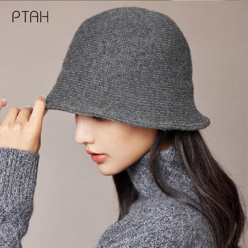 [PTAH] 2021 Fashion Hats 100% Wool Autumn Warm Knitted Vintage Fisherman Hats For Women Versatile Cap Felt Hat 6 Colors Foldable
