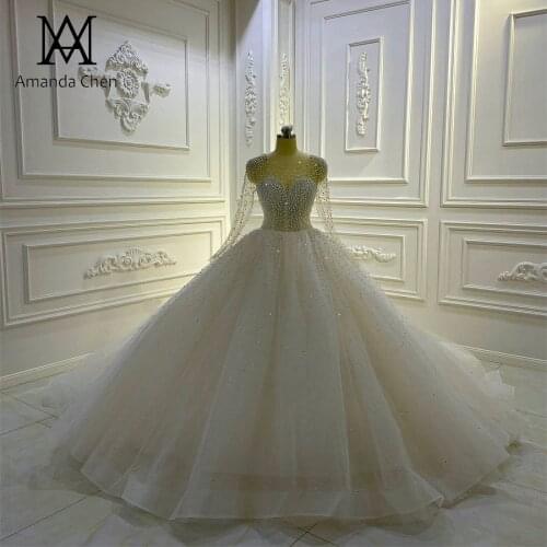 Robe mariage Full Sleeve Heavy Pearls Keyhole Back Wedding Dress
