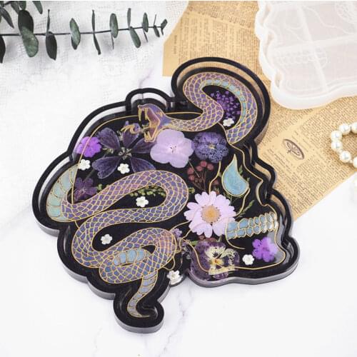 DIY Crystal Epoxy Resin Mold Mirror Snake Skull Plate Decoration Dish Silicone Mold for Resin