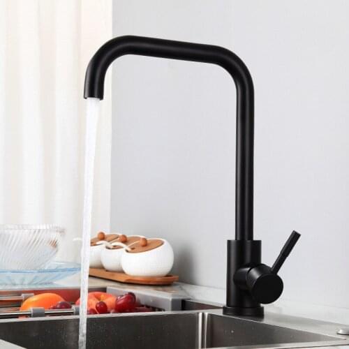 Stainless Steel Kitchen Black Basin Faucets Deck Mount Sink Mixer Taps Rotatable Cold and Hot Water Mixer Single Handle Tap