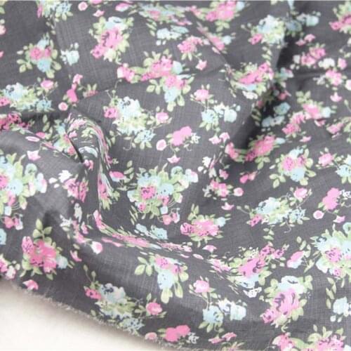 Cotton/Linen Slub DARK GRAY Pink Blue Flower Stretchy Fine Fabric For Summer DIY Dress Shirt Blouse Home Clothes Handwork Tissue