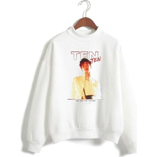 High Collar Hoodies Print TEN Super Kpop Men Women Capless Sweatshirts Casual Long Sleeve Male Hoodie Pullover Tracksuit Top 4XL