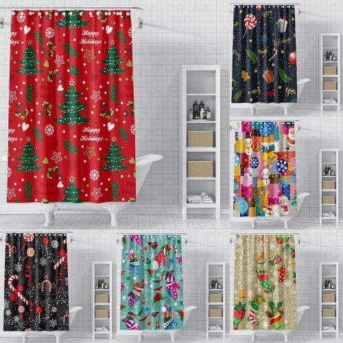 Santa Claus Pattern Printing Shower Curtains Eco-friendy Polyester Waterproof Mouldproof Bathroom Accessories Home Decoration