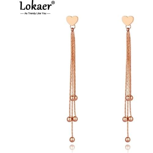 Lokaer Trendy Stainless Steel Love Heart Bohemia Tassel Dangle Earrings For Women Original Design Long Earrings Jewelry E20303