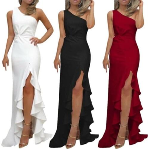 Women Plus Size Dress Sexy One-shoulder Womens Long Maxi Dress Split Party Beach Sundress Ruffles Fashion Elegant Woman Dresses