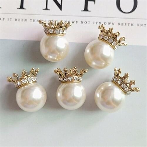10 PCS 20*25mm Fashion Metal Alloy KC Gold Crystal Rhinestone Imitation Pearl Crown Connectors Charm For DIY Jewelry Making