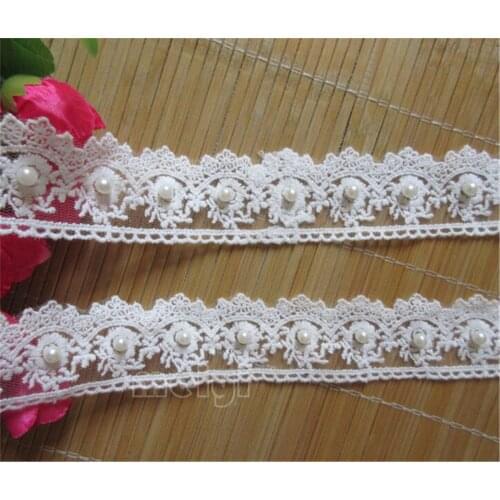 2 Yards Cotton Pearl Flower Embroidered Lace Edge Trim Ribbon Fabric Handmade DIY For Costume Sewing Supplies Craft Decoration