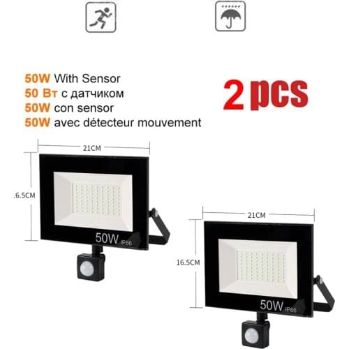 2 pcs 220V 10-100W LED FloodLight Spotlight Exterior Street wall reflector LED Lights PIR Motion Sensor Activated Separable Ligh