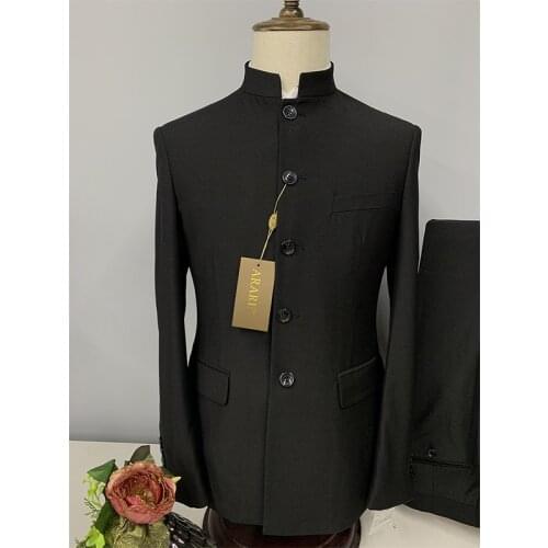 2021 New arrive Men Suit Chinese Style Stand Collar Suit Male Wedding Groom Slim Fit Standerd Size Blazer Set Tuxedo Jacket+Pant