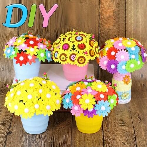 40Pcs Creative Button-made Flower for Children Kids DIY Handcraft Flower Bouquet Development Button Flower Craft Toy Wholesale