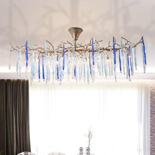 Art fan post morden ceiling lamp all copper dining room crystal original branch decorate living room luxury light