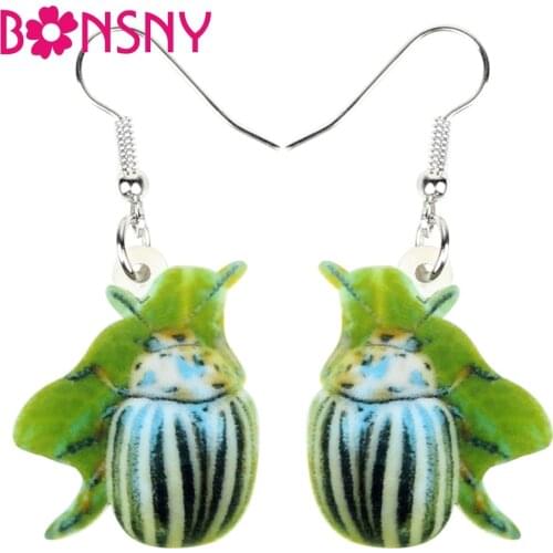 Bonsny Acrylic Cute Beetle Bug Leaf Insect Earrings Drop Dangle Summer Tropic Jewelry For Women Girls Teens Gift Charms Brincos