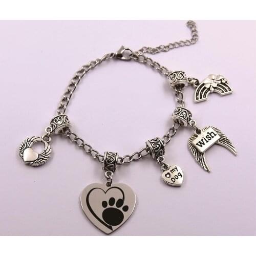 Paw print in my heart stainless steel chain dog angel pet loss pet owner memory bracelet gift for dog lover