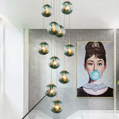 Long Cognac Glass Ball Pendant Lights For Stairwell Dining Room Led luminaire Staircase Lighting Hotel E27 Led ceiling Fixtures