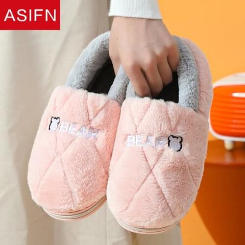 ASIFN Home Cotton Women Slippers Cute Bear Womens Fur Warm Lovely Winter Plush Bedroom Girls Fuzzy Flock House Ladies Shoes