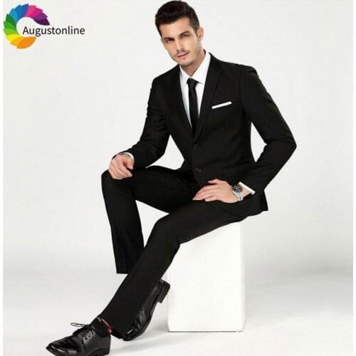 Elegent Designs 2019 Black Business Men Suits for Wedding Men Suit Set Slim Fit Best Man Blazer Jacket Pants 2Piece Groom Tuxedo