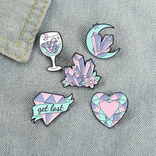Forest Purple Pink Crystal Enamel Pin Brooch Crystal Column Wine Glass Moon Witch Brooches Jewelry Clothes Wholesale Badge