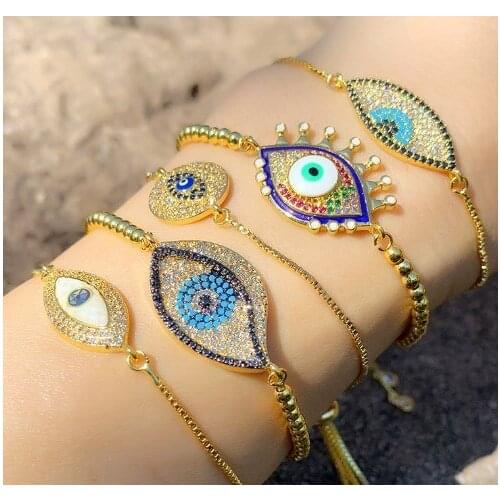 Evil eye multicolor crystal micro pave cz zircon cubic zirconia Bracelet Adjustable silicone Snake Chain Jewelry w23x