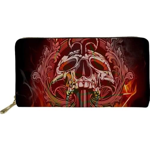 PU Leather Wallet Fashion Skull Print Zipper Coin Purse for Women Long Clutch Wallets Card Holder Phone Money Bag Girls Purses