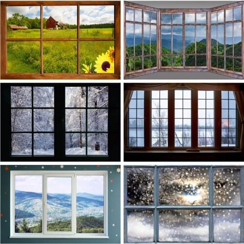 Laeacco Window Scenery Backdrops Landscape Forest Trees Grassland Snow Bokeh Baby Portrait Photography Backgrounds Photo Studio