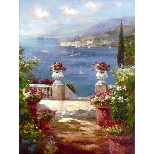 Italian garden oil paintings Mediterranean art modern Cypress Vista Handmade wall decor