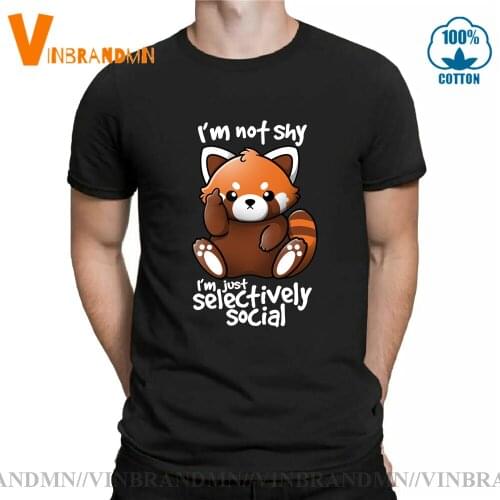Fashion Custom Shy red panda men T shirts summer men Funny 100% Cotton Male T-shirts Cute panda short sleeve Tee shirts