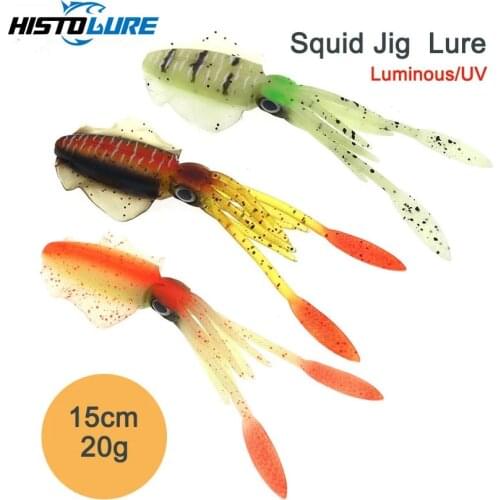 15cm/20g Fishing Soft Lure Luminous/ UV Glow Squid jigsFishing Lures Octopus Calamar Lure sea fishing wobbler bait