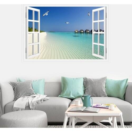 False window Mediterranean landscape Wall Stickers PVC Material 3D wall poster for Living room bedroom wall decoration stickers