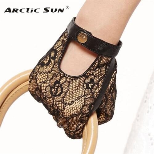 Brand Genuine Leather Gloves High Quality Women Sheepskin Glove Fashion Trend Black Lace Driving Leather Gloves EL030NN